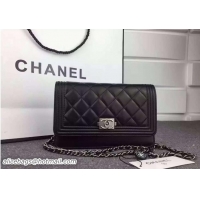 Cheap Price Chanel Boy Wallet On Chain WOC Bag in Lambskin Leather 7032902 Black/Silver