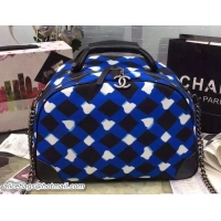 Classic Chanel Printed Canvas and Grained Calfskin Round Trip Bowling Bag A93995 Blue/White