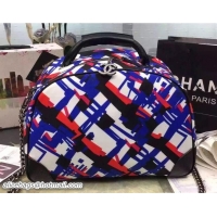 Most Popular Chanel Printed Canvas and Grained Calfskin Round Trip Bowling Bag A93995 White/Blue/Red