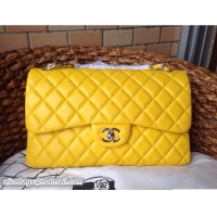 Hot Style Chanel Classic Flap Bag A1113 in Lambskin Leather yellow with Silver Hardware