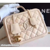Top Grade Chanel CC Filigree Grained Lambskin Vanity Case Bag A93343 off white
