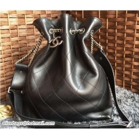 Stylish Chanel Calfskin Drawstring Bucket Bag A91271 Black/Silver