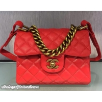 Durable Style Chanel Sheepskin Trapezio Flap Small Bag 7040301 Red With Handle