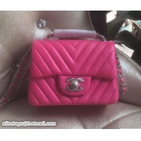 Good Quality Chanel Lambskin Chevron Quilting Classic Flap Bag A1115 Fushia with silver hardware