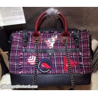 Best Grade Chanel Grained Calfskin Tweed and Crests Bowling Bag A93310 Red