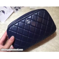 Good Taste Chanel Lambskin Cosmetic Pouch Medium Bag A80910 Navy Blue