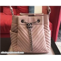 Buy New Cheap Chanel Deer Leather Chevron Drawstring Bag A91273 Pink