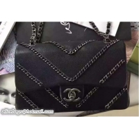 Shop Chanel Metallic Lambskin Chevron Chain Medium Flap Bag 7040525 Black