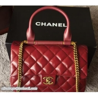 Best Luxury Chanel Calfskin/Gold Metal Top Handle Medium Flap Bag A93424 Red