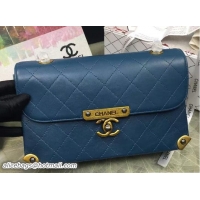 Promotional Chanel Lambskin Golden CC Logo Flap Bag A93515 Blue