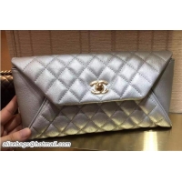 Luxury Chanel Goatskin Clutch Bag A98558 Metallic Silver