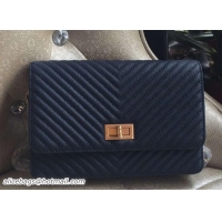 Good Looking Chanel Grained Chevron Reissue Wallet On Chain WOC Bag A80834 Royal Blue/Gold