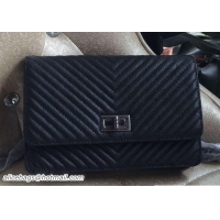 Feminine Chanel Grained Chevron Reissue Wallet On Chain WOC Bag A80834 Black/Silver