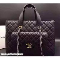 Expensive Chanel Quilted Grained Calfskin Large Shopping Bag A98557 Black