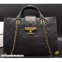 Well Crafted Chanel Around The Corner Calfskin Large Shopping Bag A93518 Black