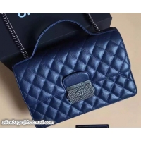 Discount Fashion Chanel CC University Deerskin Top Handle Flap Medium Bag A93537 Dark Blue