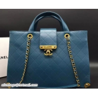 Sumptuous Chanel Around The Corner Calfskin Large Shopping Bag A93518 Blue Green