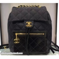 Inexpensive Chanel Denim and Calfskin/Light Gold Metal Backpack Bag A93563 Black