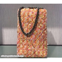 Good Quality Chanel Lambskin/Ruthenium Metal Kiss-Lock Cosmetic Shoulder Small Bag A93455 Tweed Pink