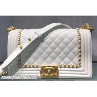 Duplicate Chanel Aged Calfskin Boy Chain Jacket Flap Medium Bag 7041404 White