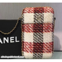 Good Product Chanel Phone Holder A94471 Tweed Black/White/Red