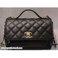 Classic Chanel Grained Calfskin Business Affinity Flap Top Handle Bag A93607 Black