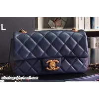 Shop Chanel Lambskin with Contrasting Stitch Small Flap Bag A93592 Navy Blue/Red