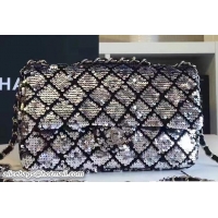 Grade Chanel Sequins Embellishment Classic Flap Bag 7041701 Silver