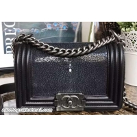 Durable Chanel Pearl Leather Le Boy Flap Shoulder Small Bag 7041710 Black/Silver