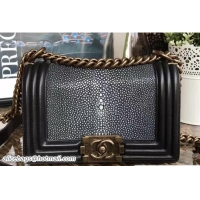 Good Looking Chanel Pearl Leather Le Boy Flap Shoulder Small Bag 7041710 Black/Gold