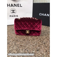 Unique Chanel mini Classic Flap Bag Original Wine Velvet Leather A1116 Gold