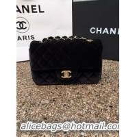 Low Cost Chanel mini Classic Flap Bag Original Black Velvet Leather A1116 Gold