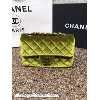 Best Grade Chanel mini Classic Flap Bag Original Green Velvet Leather A1116 Silver