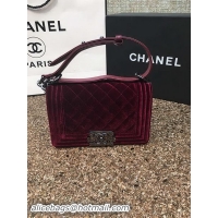 Buy Luxury Boy Chanel Flap Shoulder Bag Original Velvet Leather A67085 Wine
