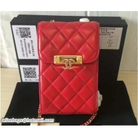 Buy Luxury Chanel Phone Holder Pouch with Chain Bag A84051 Lambskin Red