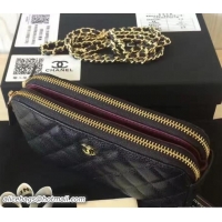 Classic Specials Chanel Double Zipped Small Clutch Chain Bag A82527 Grained Calfskin Black/Gold