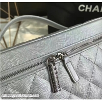 Super Quality Chanel Grained Calfskin Vanity Case Pouch Bag A80913 Silve