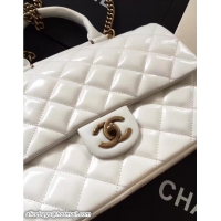 Hot Style Chanel Calfskin/Gold Metal Top Handle Medium Flap Bag A93424 White