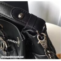 Charming Chanel Leather Drawstring Bag A91277 Black