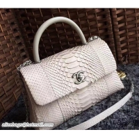 Traditional Discount Chanel Python Coco Top Handle Flap Shoulder Large Bag A93279 Off White