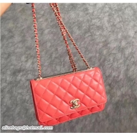 Charming Chanel Lambskin Metal Wallet On Chain WOC Bag A80982 Coral