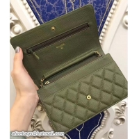 Sophisticated Chanel Boy Wallet On Chain WOC Bag In Grained Leather CH61803 Olive/Gold