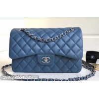 Crafted Chanel Sheepskin Classic Flap Jumbo Bag A1113 blue with Silver Hardware