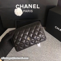 Sumptuous Chanel WOC Flap Bag Black Original Sheepskin Leather 33814 Silver