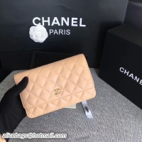 Online Duplicate Chanel WOC Flap Bag Camel Original Sheepskin Leather 33814 Glod