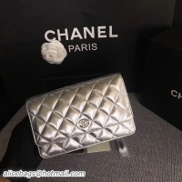 Duplicate Chanel WOC Flap Bag Original Sheepskin Leather 33814B Silver