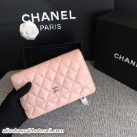 Sophisticated Chanel WOC Flap Bag Light Pink Original Sheepskin Leather 33814 Silver