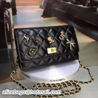 Discount Chanel WOC mini Flap Bag Calfskin Leather A33814 Black