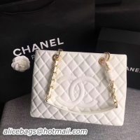 Duplicate Chanel LE Boy Grand Shopping Tote Bag GST White Cannage Pattern A50995 Gold