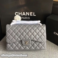 Top Grade Chanel Flap Shoulder Bags Grey Original Lambskin Leather CF1113 Silver